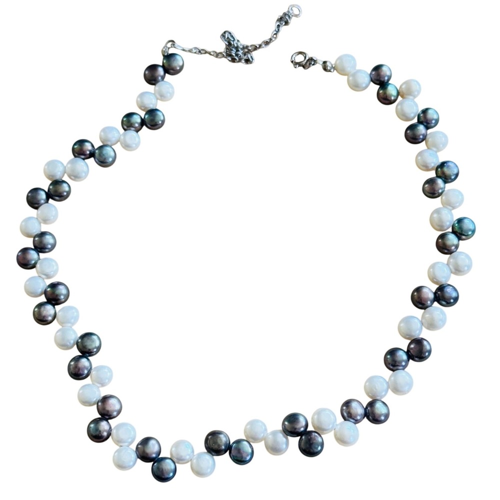 VTG Gray white Freshwater Pearl beaded Necklace Fancy Authentic real strand 19"L